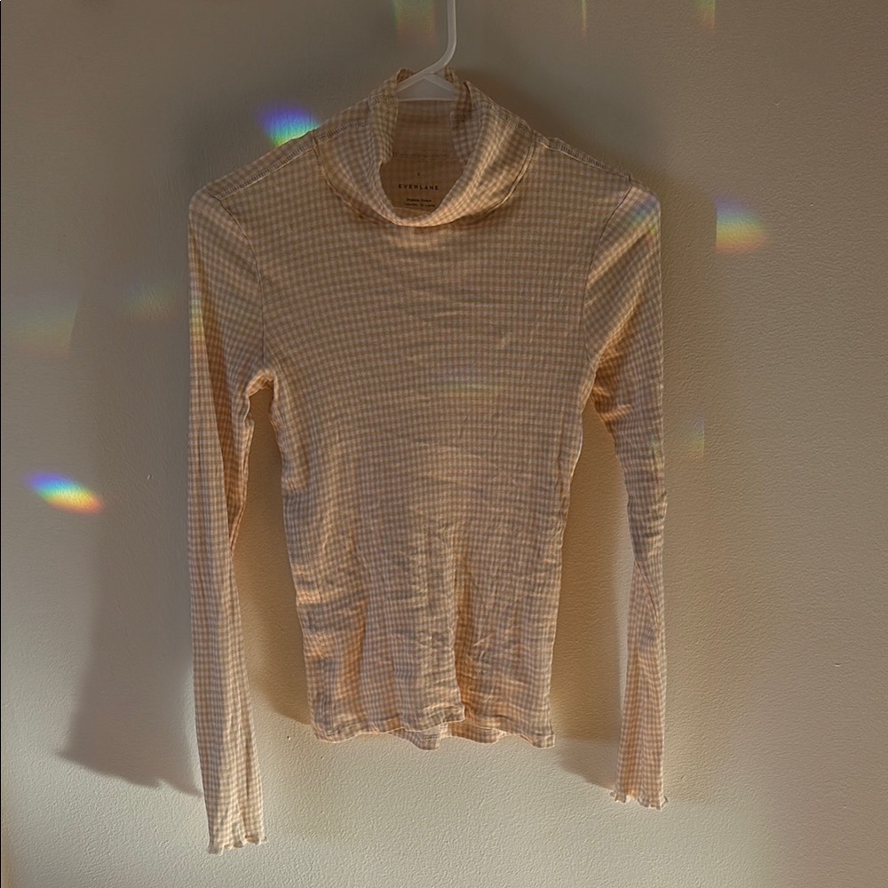 Everlane Cream Checkered Tissue Paper Turtleneck